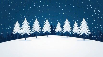 Obraz premium Snowy Winter Wonderland with Pine Trees and Falling Snowflakes Under a Starry Night Sky