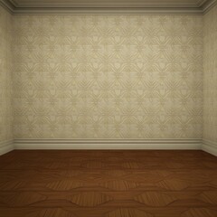 Old fashioned wallpaper in a vintage room, an empty retro apartment
