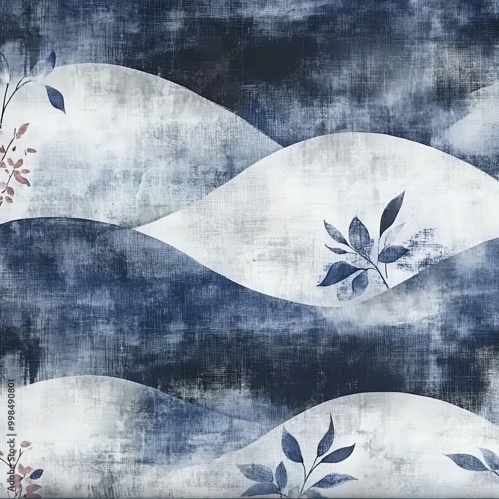 Poster minimalistic pattern with soft flowing waves and elegant foliage design.