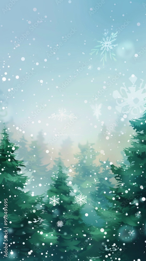 Poster a snowy forest with trees covered in snow
