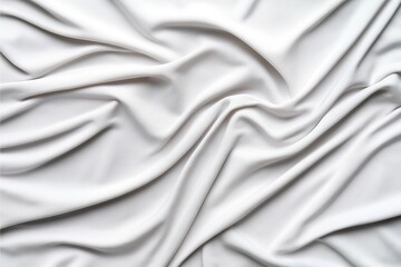 This image features a close-up view of a white fabric with an intricate pattern of wrinkles and folds, creating a smooth yet textured surface with an abstract aesthetic.