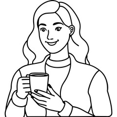 young woman holding coffee with smartphone