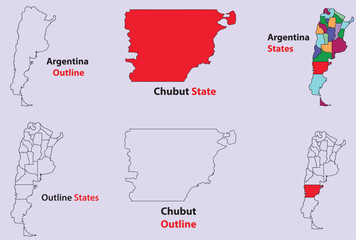 Chubut map vector of Argentina, Chubut line map, Chubut with city map, Chubut outline map