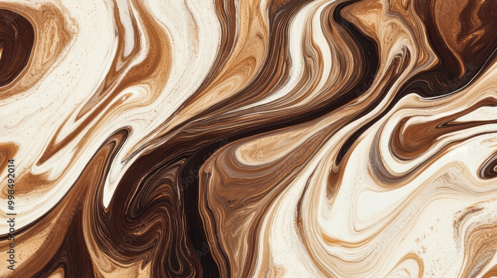 Fototapete Swirling coffee and cream create a mesmerizing marbled effect showcasing rich, warm tones in a striking abstract pattern. Generative AI