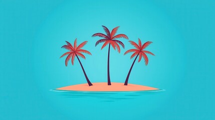 Fototapeta premium Tropical Island with Palm Trees Surrounded by Clear Blue Water Under Sunny Weather Conditions