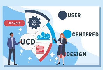  UCD - User Centered Design acronym. business concept background. vector illustration concept with keywords and icons. lettering illustration with icons for web banner, flyer, landing pag