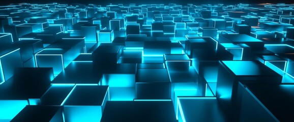 Obraz premium An in-depth view of a futuristic circuit board containing a maze of blue and orange paths that are glowing with energy. This ultra-modern image is a symbol of modern technology.