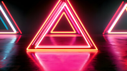 Neon Glowing Triangle 3D Render with Light Effects