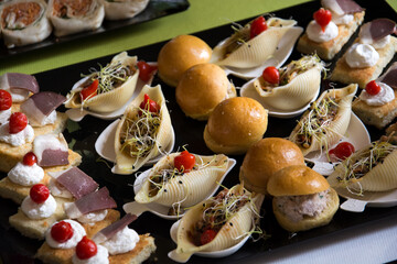 Closeup of toasts assortment at the party buffet