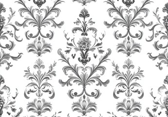 Fototapeta premium Baroque wallpaper on a seamless background. White and gray floral ornament. Graphic pattern for fabric, wallpaper, packaging. Ornate Damask embroidery.