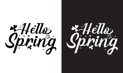 Hello Spring collection text banner. Handwriting Hello Spring set lettering. isolated on white and black background. Vector illustration. EPS 10