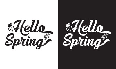 Hello Spring collection text banner. Handwriting Hello Spring set lettering. isolated on white and black background. Vector illustration. EPS 10