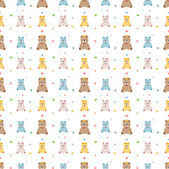 Cute Teddy Bears  Seamless Pattern on White Background 
