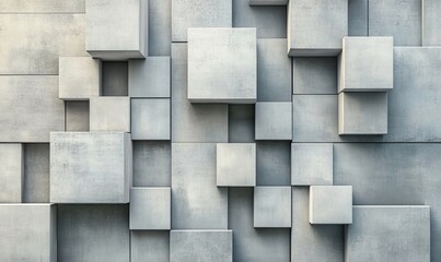 The background consists of a series of randomly arranged concrete cubes. There is nobody around and none of the shapes are geometric or polygonal.