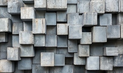 Abstract background with random placed concrete cubes. Geometric shapes, polygons. Horizontal format.