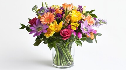 Obraz premium A bright bouquet of mixed flowers in a glass vase, bringing color and freshness to any room