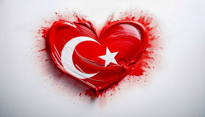 Paint stain in the shape of a heart in the colours of the flag of Turkey.