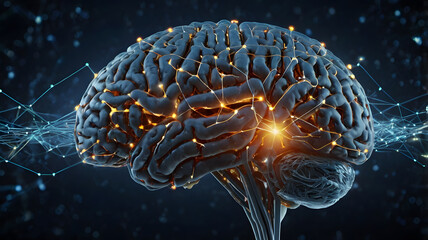 Conceptual Image of a Human Brain Integrating Neural Networks