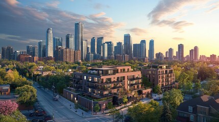 Obraz premium A captivating skyline with a mix of residential and commercial buildings, highlighting urban living.