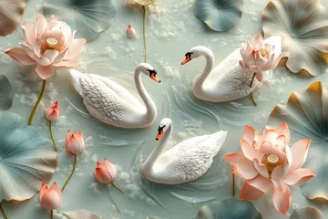 Papier peint photo  The most beautiful swan, butterfly, and flower on white background in 3D. Stock photo  © Bundi