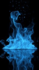 A mesmerizing blue flame dances gracefully against a dark background, reflecting fluid motion and...