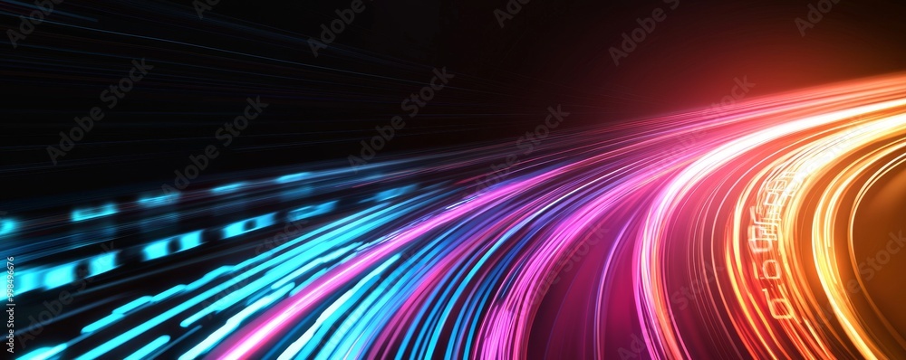 Poster dynamic colorful light trails on dark background