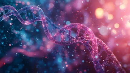 Vibrant abstract geometric dna double helix amidst a colorful metabolic biochemistry network