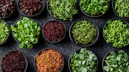 Obraz premium Vibrant and nutrient dense microgreens showcasing a captivating array of colors and textures
