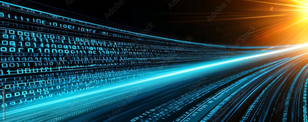 Poster futuristic digital landscape with binary code