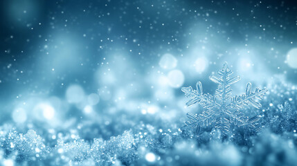 Naklejka premium A snowflake is on a blue background with snow 