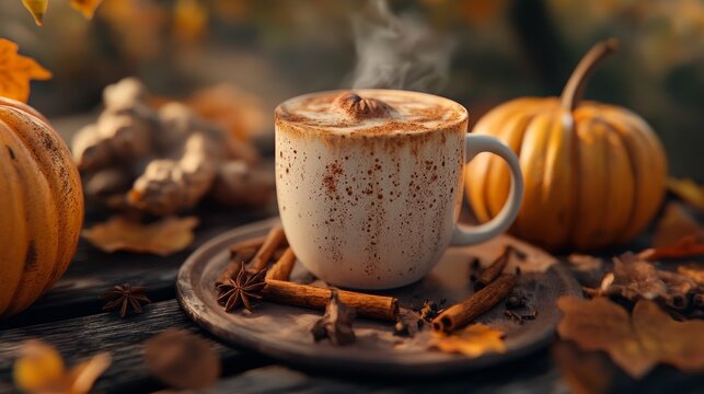 Coffee with cinnamon HD 8K wallpaper stock photo