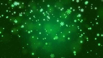beautiful green snowflakes background snowfall background for Christmas commercial uses, beautiful snowflake falling background