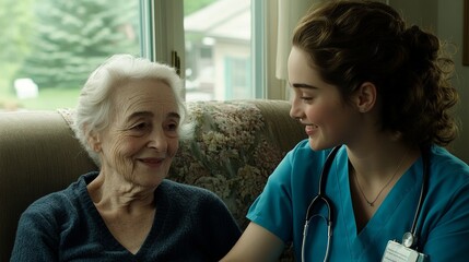 Visits a senior woman at home to give her support and care