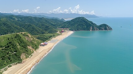 Obraz premium Beach and mountain with aerial drone view landscape