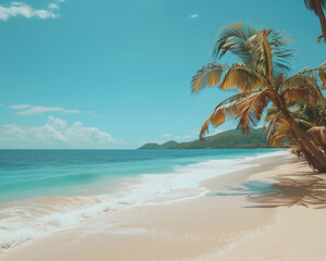 Fototapeta premium Tranquil Tropical Beach Paradise with Gentle Surf and Palm Trees