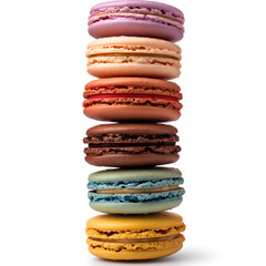 Colorful Macarons Stacked in a Tower Isolated on White Background