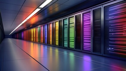 Fototapeta premium Vibrant Data Center Corridor