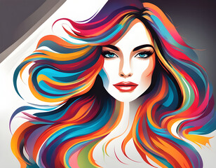 colorful  Woman with long hair. Beautiful woman Illustration background