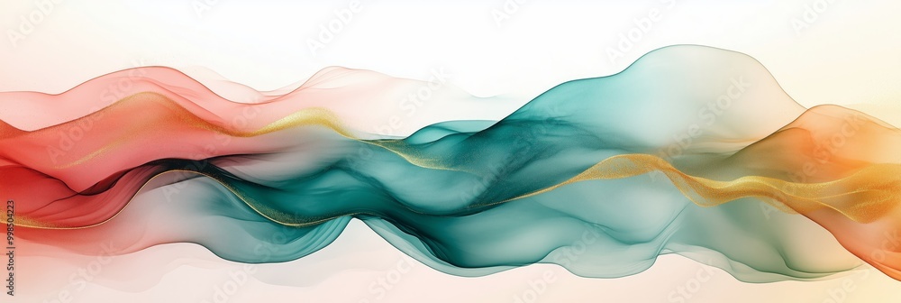 Poster abstract background with colorful waves in green and red colors, fluid shapes with flowing lines and