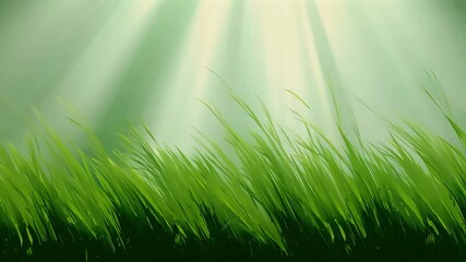 4K vertical loop spring grass gently swaying wind set abstract green background beams light creating calming peaceful natural scene ideal llness meditation weed hill heavenly summer cloud outdoors - Powered by Adobe