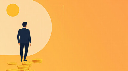 Obraz premium Businessman walking on a path of golden coins, successful investment journey