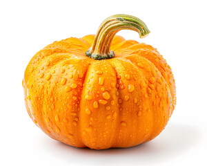 Fresh Dew-Covered Orange Pumpkin on a White Background