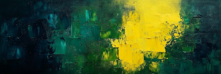 Obraz premium Abstract green and yellow oil painting, with thick brush strokes creating abstract shapes