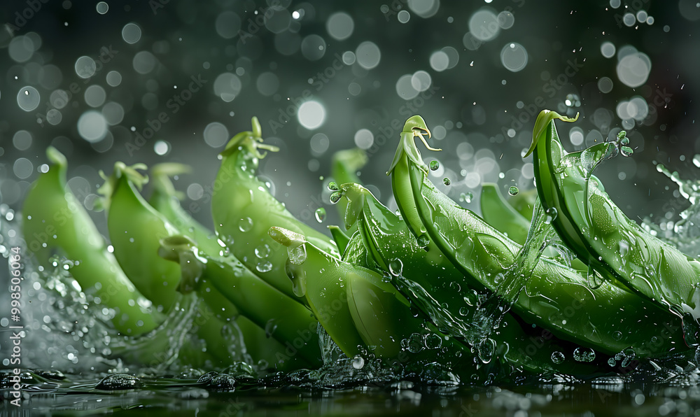 Wall mural fresh green asparagus splashed with water drops