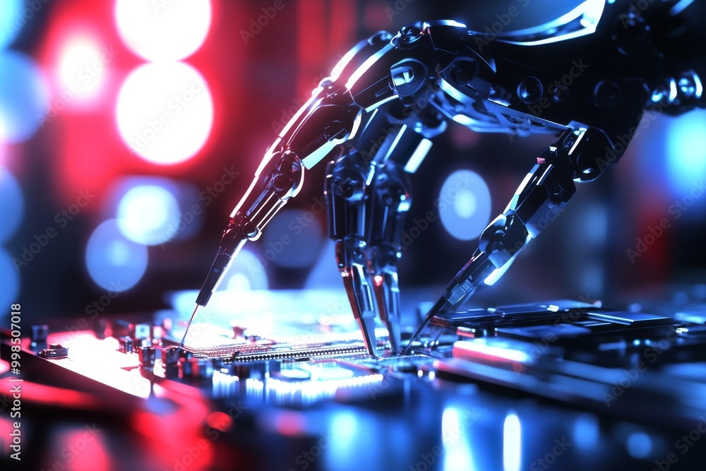 Poster copy space and selective focus on an electronics factory background