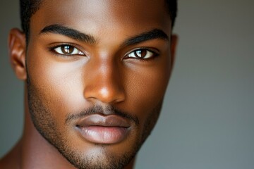 Obraz premium Close-up Portrait of a Man with Dark Skin and Brown Eyes