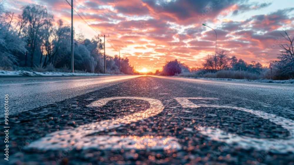 Poster a road with a white line and the number 25 on it