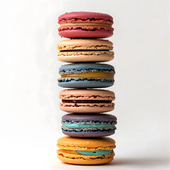 Colorful Macarons Stacked in a Tower Isolated on White Background