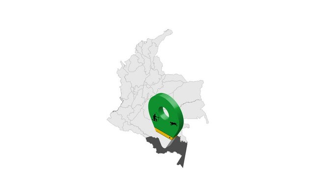 Location Amazonas Department  on map Colombia. 3d Amazonas flag map marker location pin. Map of  Colombia showing different parts. Animated map . 4K.  Video