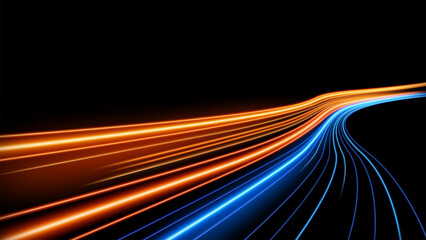 Colorful Light Trails, Long Time Exposure Motion Blur Effect, Vector Illustration